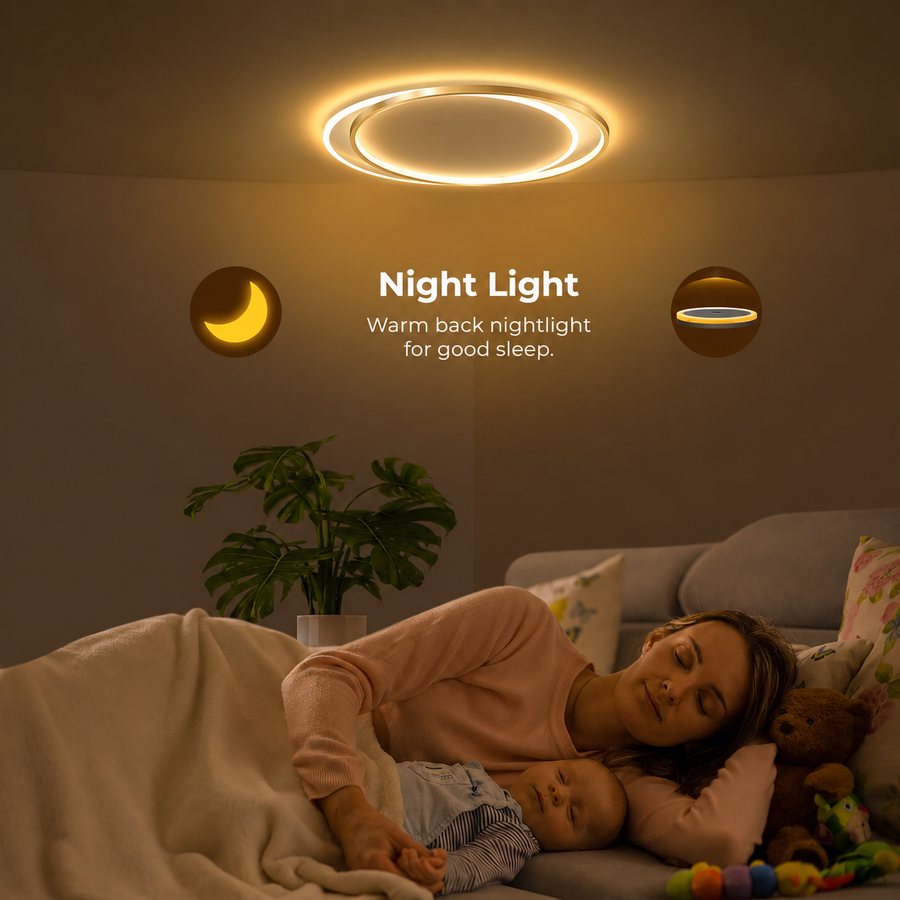 Lustre LED avec télécommande SOLARA 51W, 2 Cercles, Lumière Froide/Chaude/Neutre, Dimmable, Or Blanc