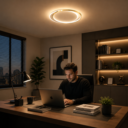 Lustre LED avec télécommande SOLARA 51W, 2 Cercles, Lumière Froide/Chaude/Neutre, Dimmable, Or Blanc
