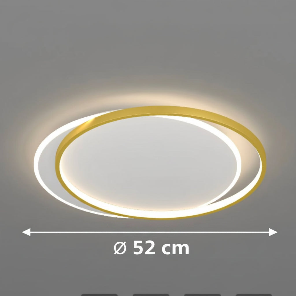 Lustre LED avec télécommande SOLARA 51W, 2 Cercles, Lumière Froide/Chaude/Neutre, Dimmable, Lustres LED Or Blanc avec Télécommande Titre par Défaut Alessandro Design