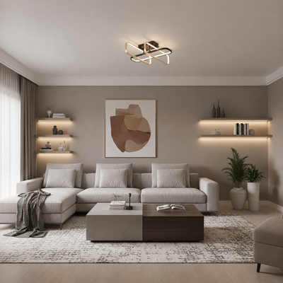 TRANBERG Lustre LED avec télécommande, 3 sources (1 noire+2 dorées), 3000K/4000K/6000K, 144W, Métal et Plastique, Noir