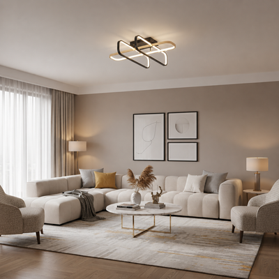 TRANBERG Lustre LED avec télécommande, 3 sources (2 noires+1 dorées), 3000K/4000K/6000K, 152W, Métal et Plastique, Noir