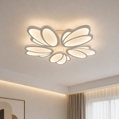 Lustre LED avec télécommande TULIP 81W, 5 Pétales, Lumière Froide/Chaude/Neutre, Dimmable, Blanc