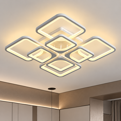 Lustre LED avec télécommande ZOE 138W, 8 carrés, Lumière Froide/Chaude/Neutre, Dimmable, Blanc