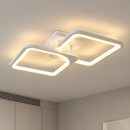 Lustre LED avec télécommande ZOE 41W, 2 Carrés, Lumière Froide/Chaude/Neutre, Dimmable, Blanc
