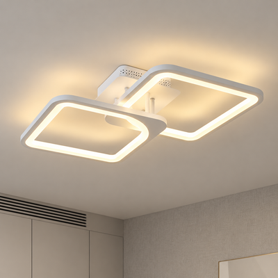 Lustre LED avec télécommande ZOE 41W, 2 Carrés, Lumière Froide/Chaude/Neutre, Dimmable, Blanc