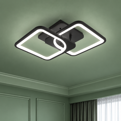 Lustre LED avec télécommande ZOE 41W, 2 Carrés, Lumière Froid/Chaud/Neutre, Dimmable, Noir