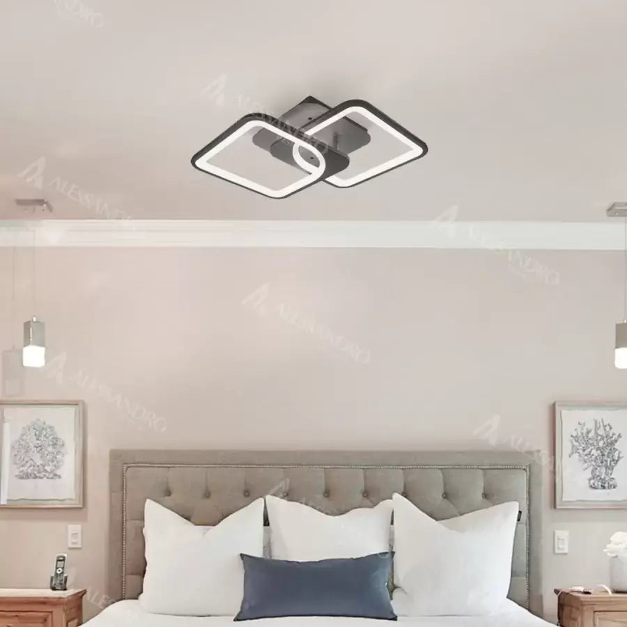 Lustre LED avec télécommande ZOE 27W, 2 carrés, Lumière Froide/Chaude/Neutre, Dimmable, Noir Lustres LED avec télécommande Default Title Alessandro Design