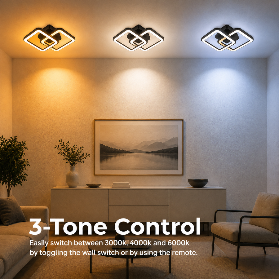 Lustre LED avec télécommande ZOE 41W, 2 Carrés, Lumière Froid/Chaud/Neutre, Dimmable, Noir