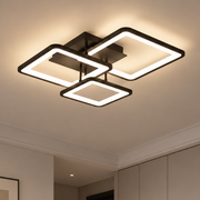 Lustre LED avec télécommande ZOE 60W, 3 Carrés, Lumière Froide/Chaude/Neutre, Dimmable, Noir, Métal et Acrylique