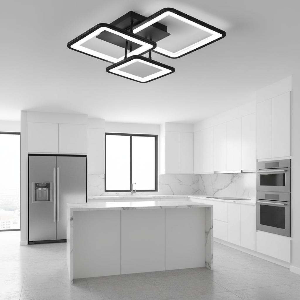 Lustre LED avec télécommande ZOE 60W, 3 carrés, Lumière Froide/Chaude/Neutre, Dimmable, Noir Lustres LED avec télécommande Default Title Alessandro Design