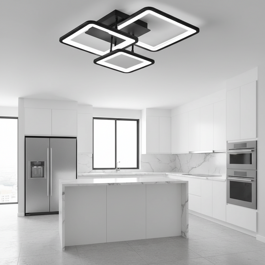 Lustre LED avec télécommande ZOE 60W, 3 carrés, Lumière Froide/Chaude/Neutre, Dimmable, Noir Lustres LED avec télécommande Default Title Alessandro Design