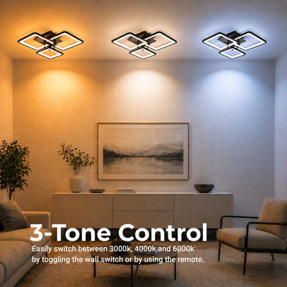 Lustre LED avec télécommande ZOE 60W, 3 carrés, Lumière Froide/Chaude/Neutre, Dimmable, Noir Lustres LED avec télécommande Default Title Alessandro Design