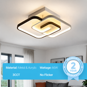 Lustra LED cu telecomanda si cristal ASHGABAT 66W, 2 Patrate, lumina Rece/Calda/Neutra, Dimabila, Alb