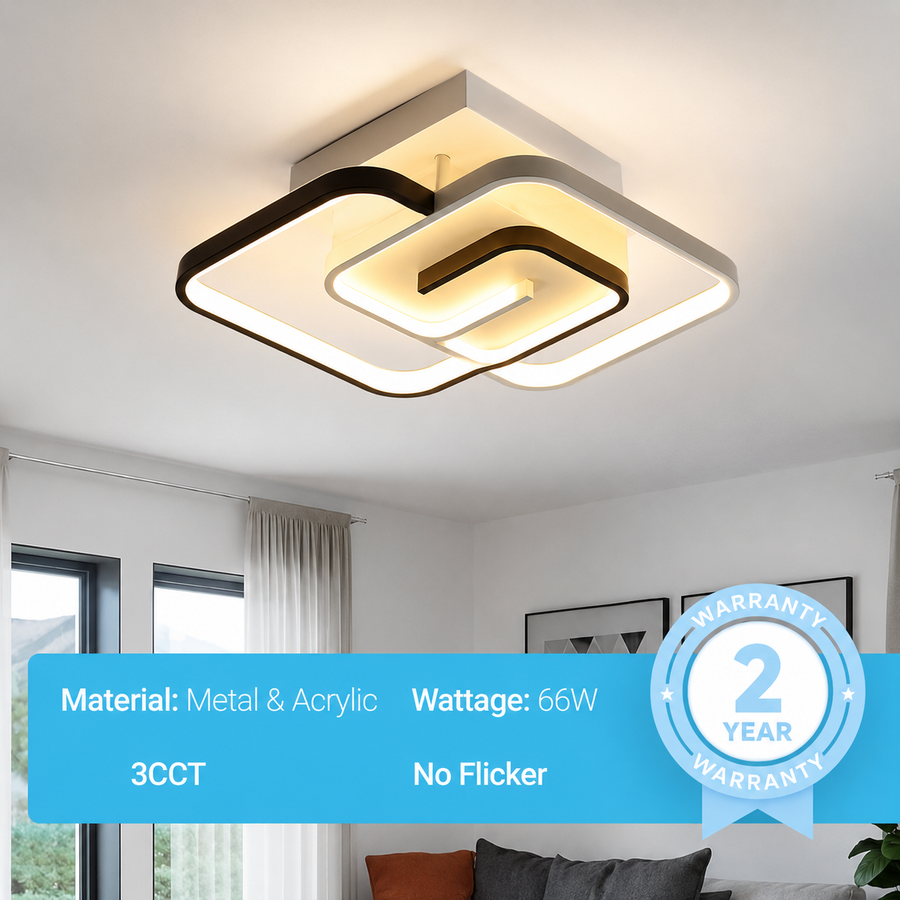 Lustra LED cu telecomanda si cristal ASHGABAT 66W, 2 Patrate, lumina Rece/Calda/Neutra, Dimabila, Alb
