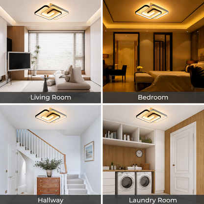 Lustra LED cu telecomanda si cristal ASHGABAT 66W, 2 Patrate, lumina Rece/Calda/Neutra, Dimabila, Alb
