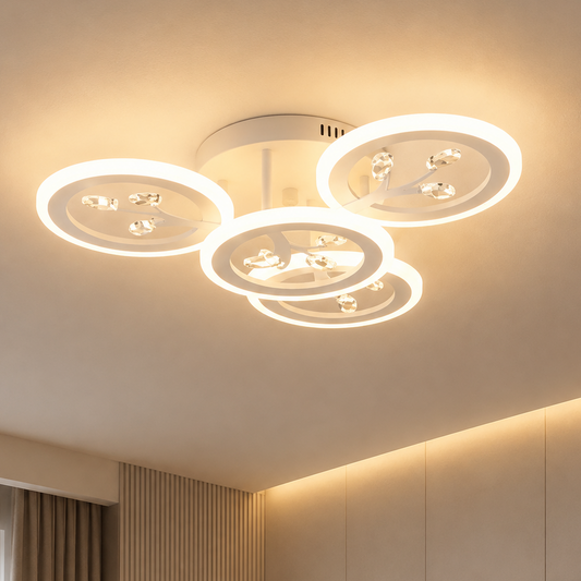 Lustre LED avec télécommande et cristal DAISY 53W, 4 éléments, Lumière Froide/Chaude/Neutre, Dimmable, Blanc