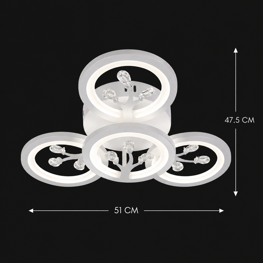 Lustre LED avec télécommande et cristal DAISY 53W, 4 éléments, Lumière Froide/Chaude/Neutre, Dimmable, Blanc