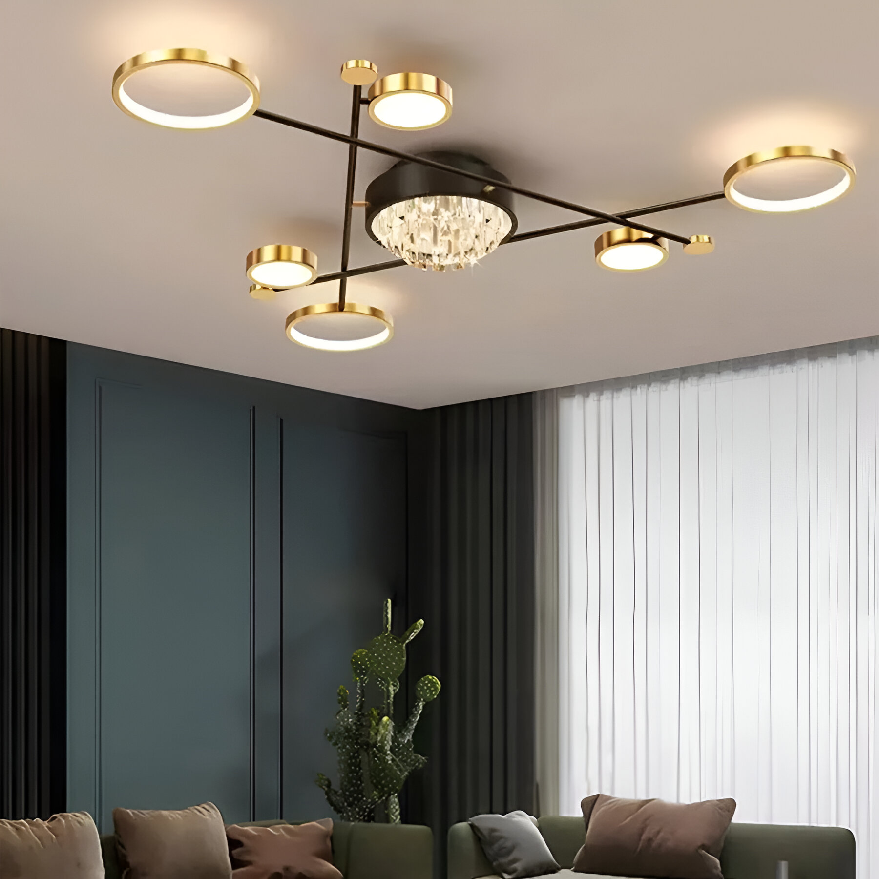 Lustre LED avec télécommande et cristal GUIDA 38W, 6 éléments, lumière froide/chaude/neutre, variable, lustres LED or noir avec télécommande Titre par défaut Alessandro Design