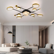 Lustre LED avec télécommande et cristal GUIDA 48W, 8 Éléments, Lumière Froide/Chaude/Neutre, Dimmable, Noir Or