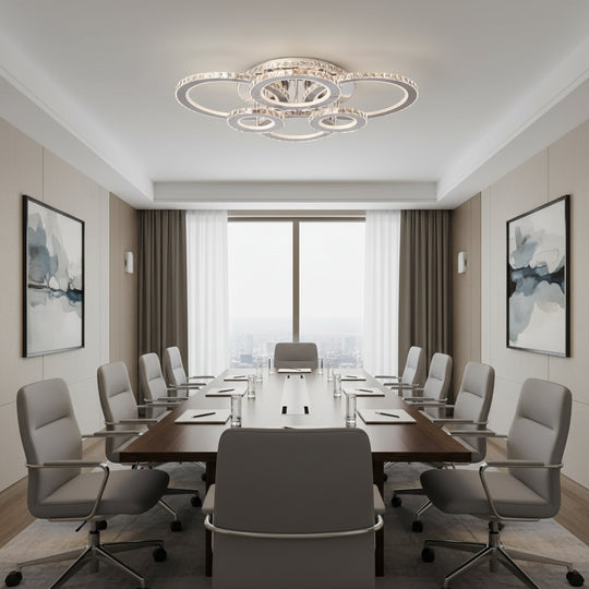 Lustre LED avec télécommande et cristal NOVA ROTONDA RGB 144W, 6 Cercles, Lumière Froide/Chaude/Neutre, Dimmable, Chrome Brillant Lustres LED et Cristaux Titre par défaut Alessandro Design