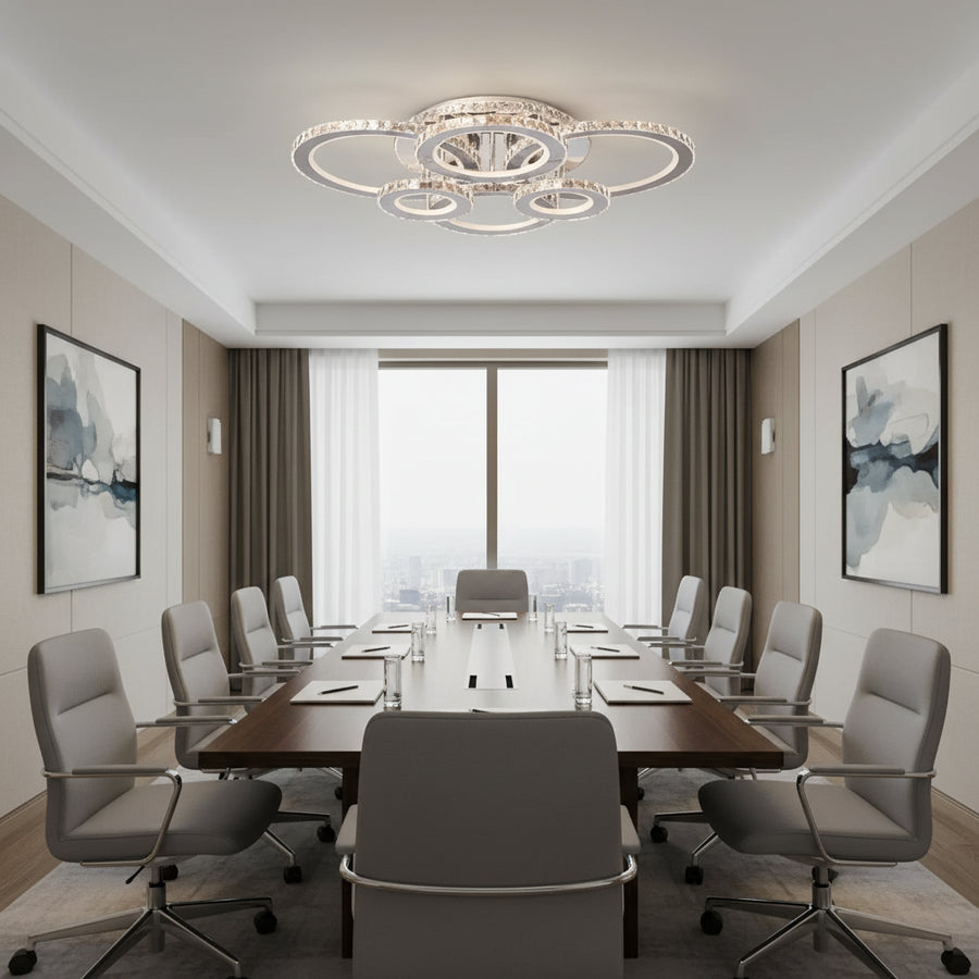 Lustre LED avec télécommande et cristal NOVA ROTONDA RGB 144W, 6 Cercles, Lumière Froide/Chaude/Neutre, Dimmable, Chrome Brillant Lustres LED et Cristaux Titre par défaut Alessandro Design