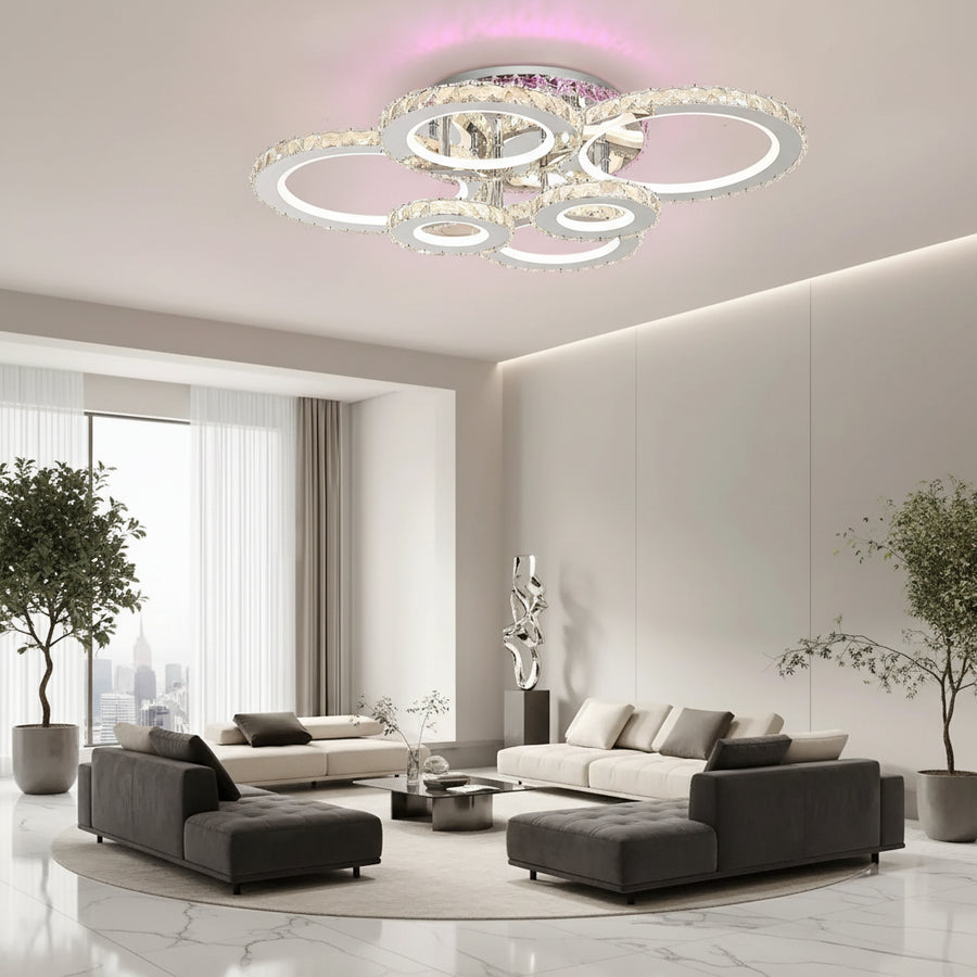 Lustre LED avec télécommande et cristal NOVA ROTONDA RGB 144W, 6 Cercles, Lumière Froide/Chaude/Neutre, Dimmable, Chrome Brillant Lustres LED et Cristaux Titre par défaut Alessandro Design