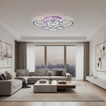 Lustre LED avec télécommande et cristal NOVA ROTONDA RGB 144W, 6 Cercles, Lumière Froide/Chaude/Neutre, Dimmable, Chrome Brillant Lustres LED et Cristaux Titre par défaut Alessandro Design