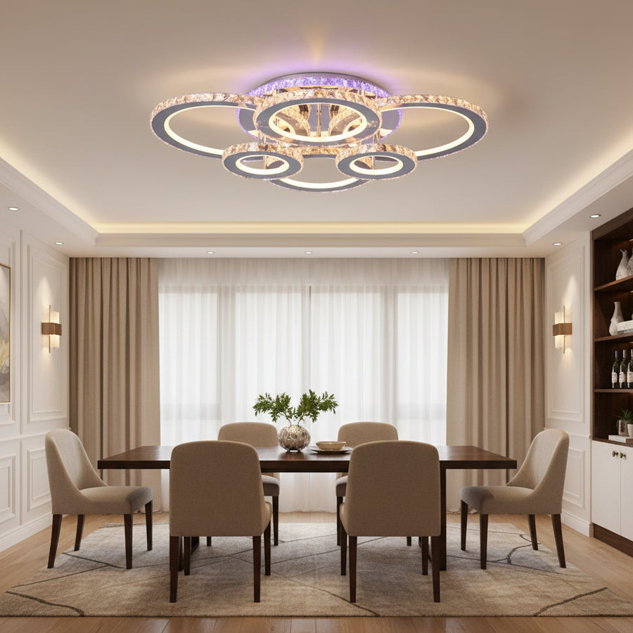 Lustre LED avec télécommande et cristal NOVA ROTONDA RGB 144W, 6 Cercles, Lumière Froide/Chaude/Neutre, Dimmable, Chrome Brillant Lustres LED et Cristaux Titre par défaut Alessandro Design