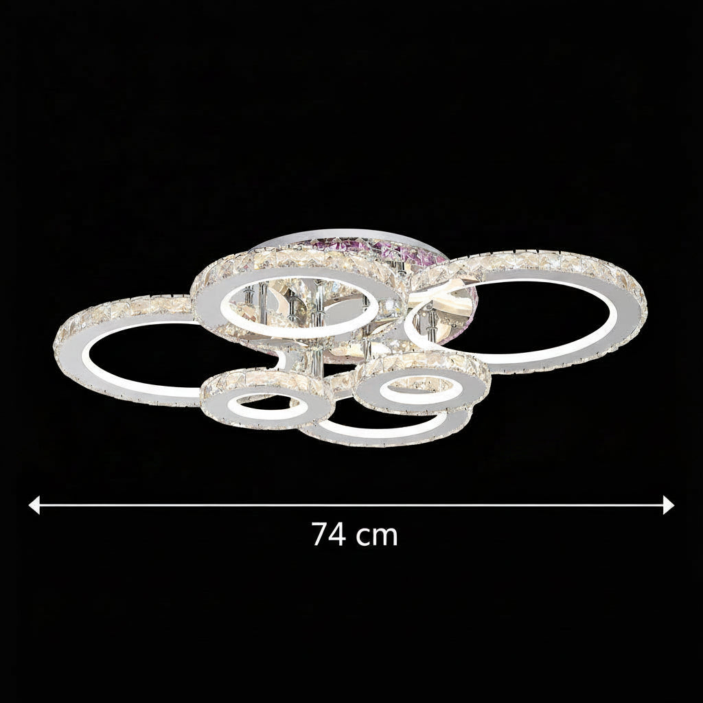 Lustre LED avec télécommande et cristal NOVA ROTONDA RGB 144W, 6 Cercles, Lumière Froide/Chaude/Neutre, Dimmable, Chrome Brillant Lustres LED et Cristaux Titre par défaut Alessandro Design