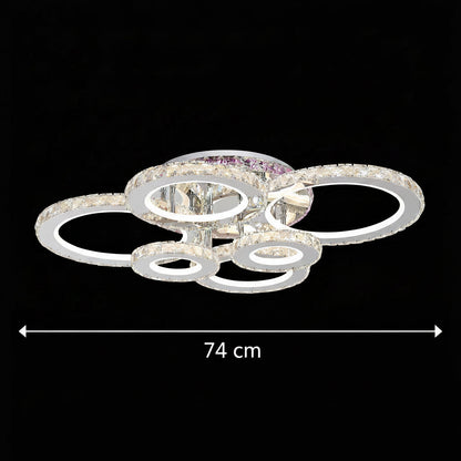 Lustre LED avec télécommande et cristal NOVA ROTONDA RGB 144W, 6 Cercles, Lumière Froide/Chaude/Neutre, Dimmable, Chrome Brillant Lustres LED et Cristaux Titre par défaut Alessandro Design
