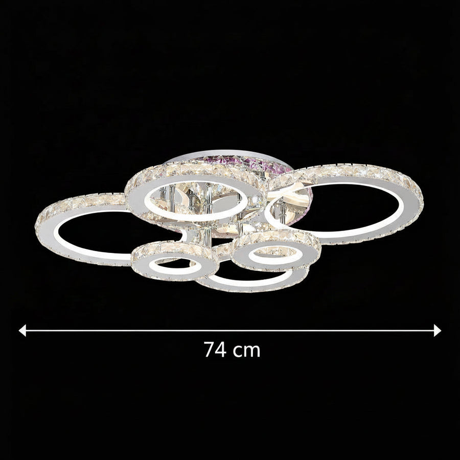 Lustre LED avec télécommande et cristal NOVA ROTONDA RGB 144W, 6 Cercles, Lumière Froide/Chaude/Neutre, Dimmable, Chrome Brillant Lustres LED et Cristaux Titre par défaut Alessandro Design