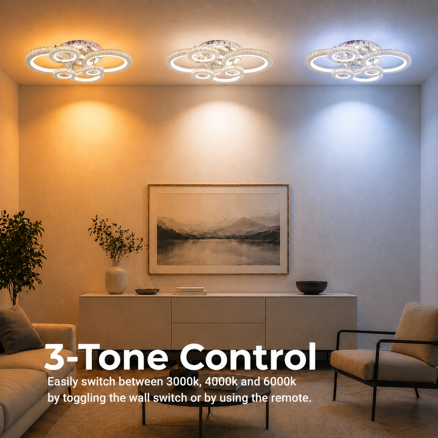 Lustre LED avec télécommande et cristal NOVA ROTONDA RGB 144W, 6 Cercles, Lumière Froide/Chaude/Neutre, Dimmable, Chrome Brillant Lustres LED et Cristaux Titre par défaut Alessandro Design