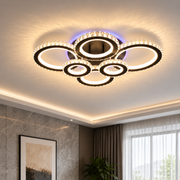 Lustre LED avec télécommande et cristal NOVA ROTONDA RGB 145W, 6 Cercles, Lumière Froide/Chaude/Neutre, Dimmable, Noir