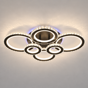 Lustre LED avec télécommande et cristal NOVA ROTONDA RGB 145W, 6 Cercles, Lumière Froide/Chaude/Neutre, Dimmable, Noir