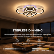 Lustre LED avec télécommande et cristal NOVA ROTONDA RGB 145W, 6 Cercles, Lumière Froide/Chaude/Neutre, Dimmable, Noir