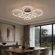 Lustre LED avec télécommande et cristal NOVA ROTONDA RGB, 8 Cercles, Lumière Froid/Chaude/Neutre, Dimmable, Chrome Brillant