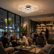 Lustre LED avec télécommande et cristal NOVA ROTONDA RGB, 8 Cercles, Lumière Froid/Chaude/Neutre, Dimmable, Chrome Brillant