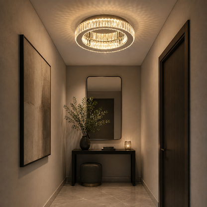 Lustre LED avec télécommande et cristal VERTUS 18W, 30cm, Cercle, Lumière Froide/Chaude/Neutre, Dimmable, Chrome