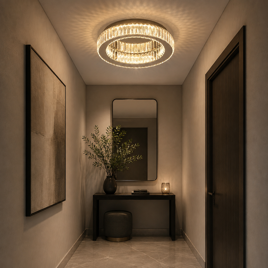 Lustre LED avec télécommande et cristal VERTUS 18W, 30cm, Cercle, Lumière Froide/Chaude/Neutre, Dimmable, Chrome