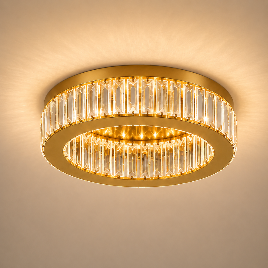 Lustre LED avec télécommande et cristal VERTUS 31W, 50cm, Cercle, Lumière Froide/Chaude/Neutre, Dimmable, Or