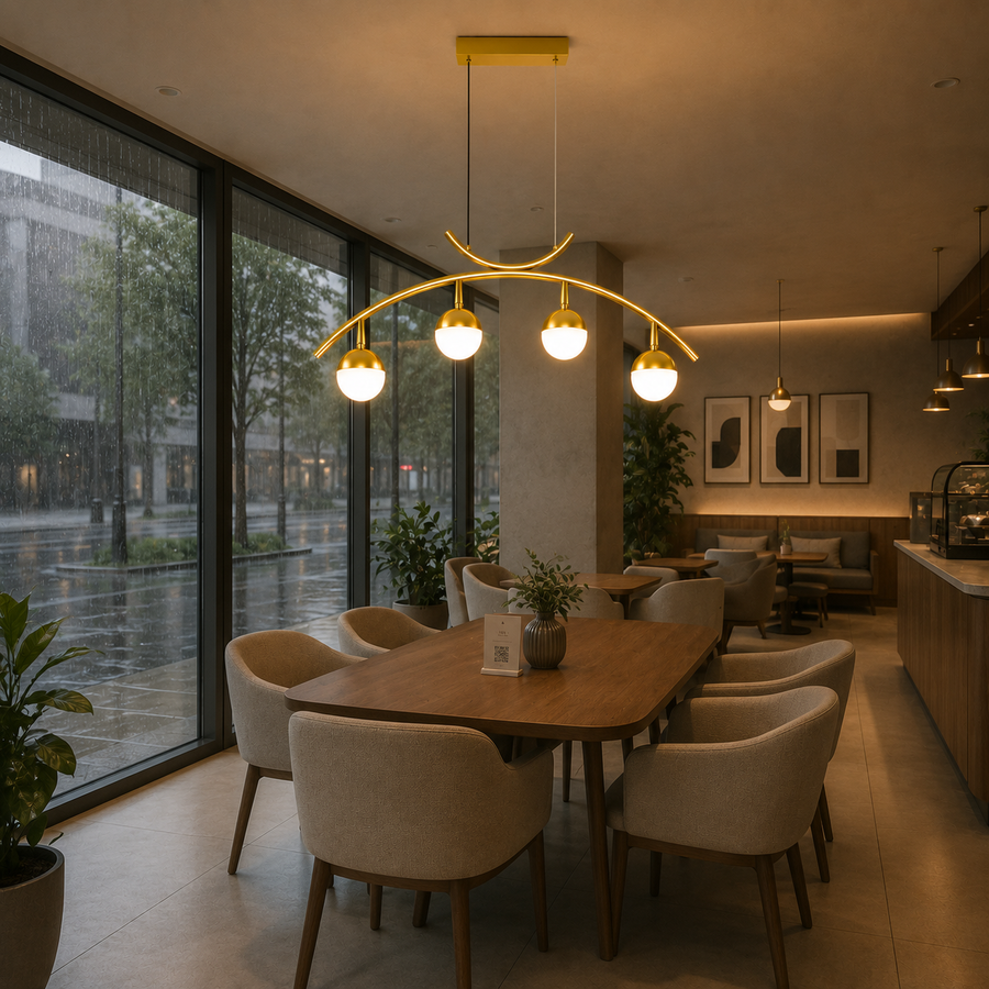 Lustre suspendu LED PAAMIUT 34W, 4 sources lumineuses, Lumière Froid/Chaud/Neutre, Or, Hauteur réglable