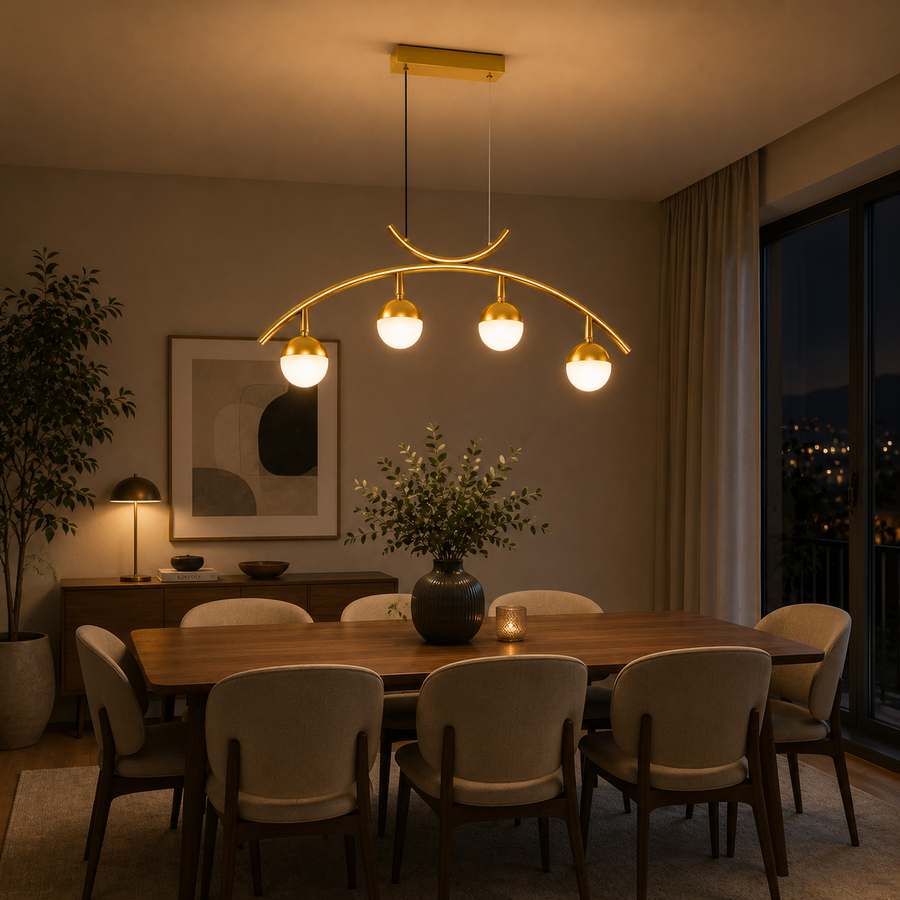 Lustre suspendu LED PAAMIUT 34W, 4 sources lumineuses, Lumière Froid/Chaud/Neutre, Or, Hauteur réglable