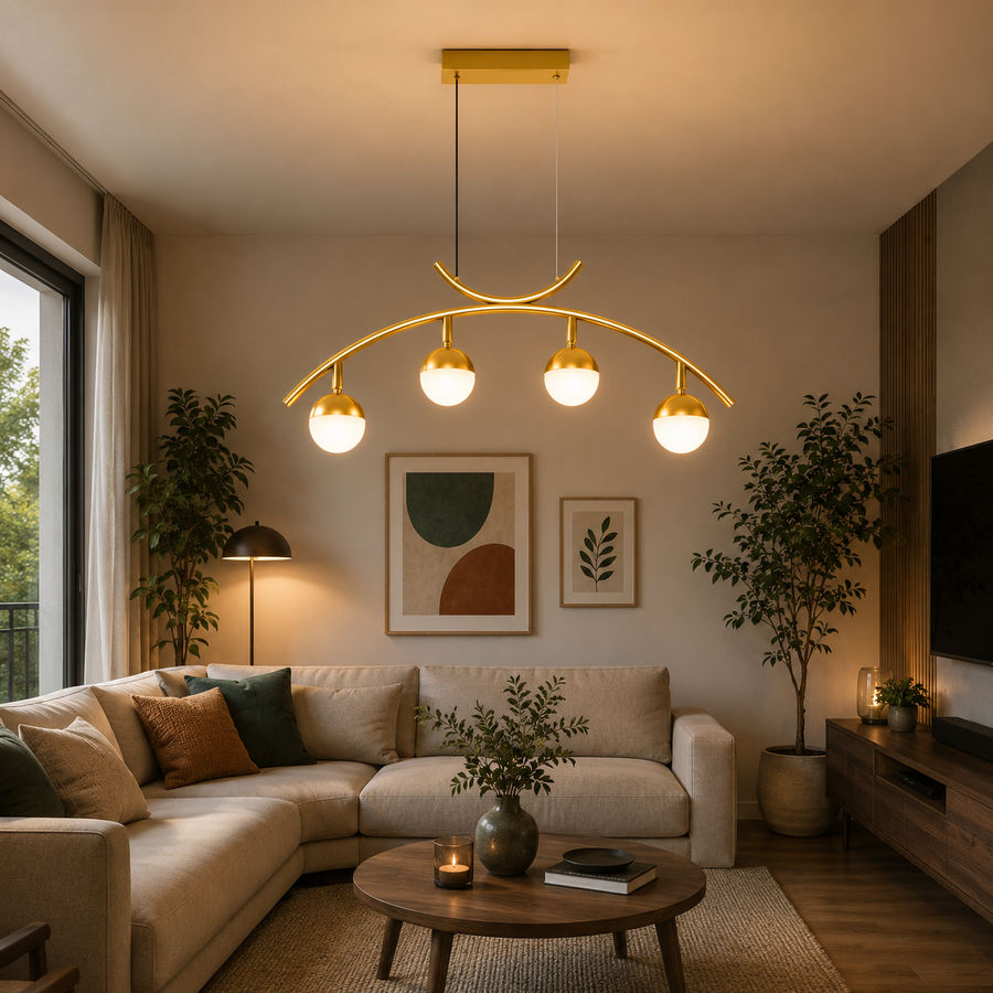 Lustre suspendu LED PAAMIUT 34W, 4 sources lumineuses, Lumière Froid/Chaud/Neutre, Or, Hauteur réglable