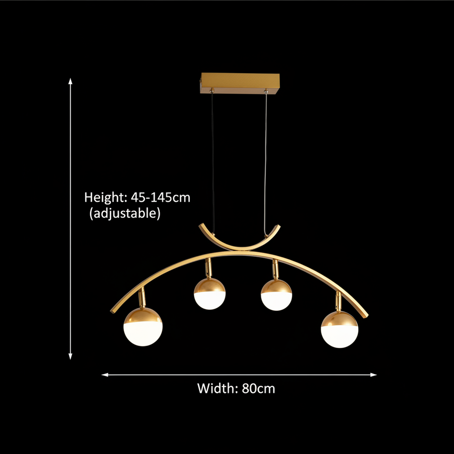 Lustre suspendu LED PAAMIUT 34W, 4 sources lumineuses, Lumière Froid/Chaud/Neutre, Or, Hauteur réglable
