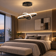 Lustre suspendu LED RICCI 25W, 2 Cercles, Lumière Froid/Chaud/Neutre, Noir, Hauteur Réglable