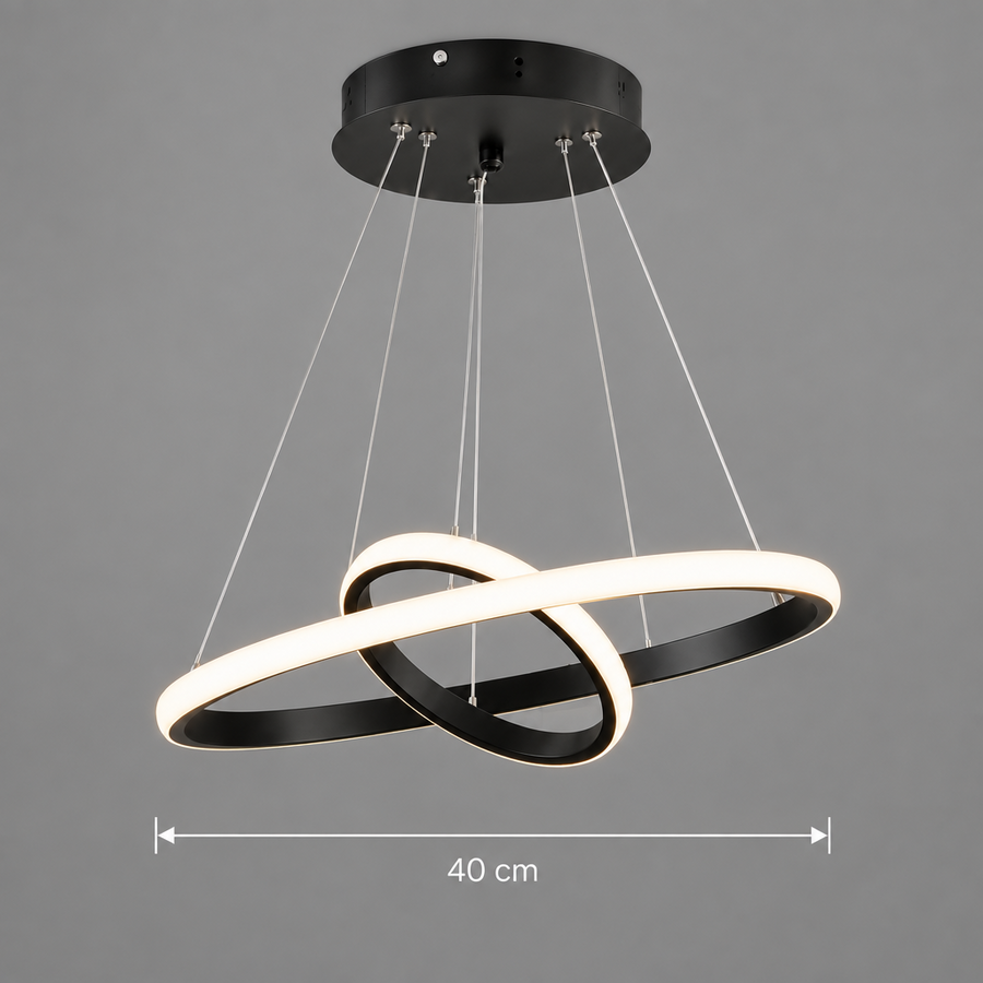 Lustre suspendu LED RICCI 25W, 2 Cercles, Lumière Froid/Chaud/Neutre, Noir, Hauteur Réglable