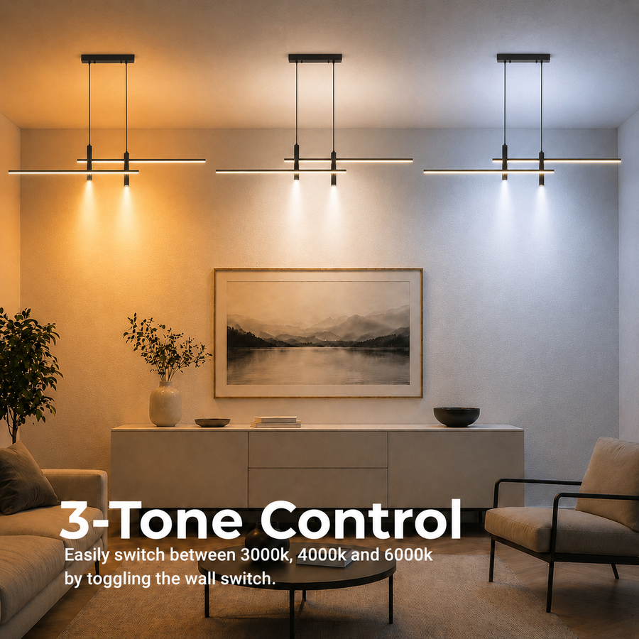 Lustre LED suspendu RINA 50W, Linéaire, Lumière Froide/Chaude/Neutre, Noir, Hauteur réglable