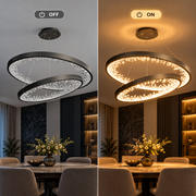 Lustre LED suspendu avec télécommande, Cristaux K9, 73W, 2 Cercles, 60 cm, Lumière Froid/Chaud/Neutre, Dimmable, Noir, Hauteur Réglable