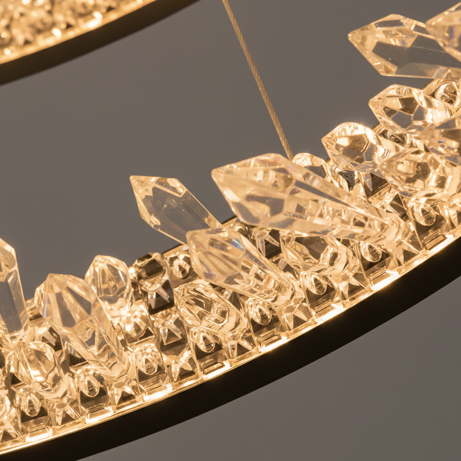 Lustre LED suspendu avec télécommande, cristaux K9, 73W, 2 cercles, 60 cm, lumière froide/chaude/neutre, variable, noir, lustres modernes réglables en hauteur Titre par défaut Alessandro Design