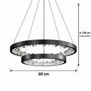 Lustre LED suspendu avec télécommande, cristaux K9, 73W, 2 cercles, 60 cm, lumière froide/chaude/neutre, variable, noir, lustres modernes réglables en hauteur Titre par défaut Alessandro Design